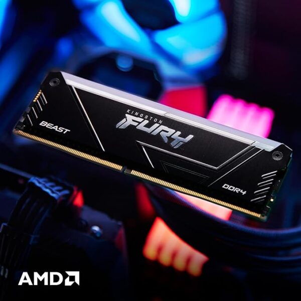 Kingston Fury Beast Black RGB DDR4, Memoria Gamer para PC, Capacidad: 32GB Kit (2x16GB), Frecuencia: 3200MT/s, Latencia: CL16, Factor de Forma: DIMM 288-Pin, Color: Negro/RGB, KF432C16BB2AK2/32