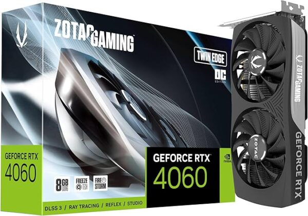 ZOTAC Gaming GeForce RTX 4060 - Tarjeta gráfica compacta para Juegos Twin Edge OC DLSS 3 (8 GB), 8 GB, GDDR6, 128 bits, 17 Gbps, PCIE 4.0, ZT-D40600H-10M