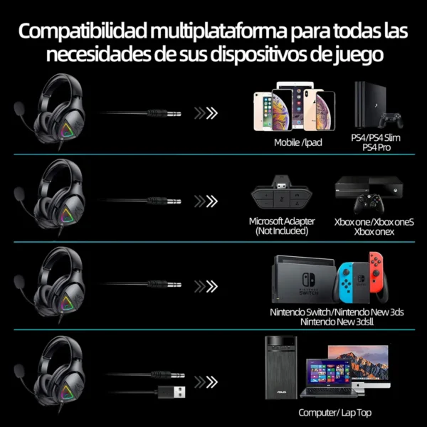 Audífonos Gamer KRIOS K11 Headset Gamer con Microfono Led Rgb para Xbox Ps4 Pc - Image 4